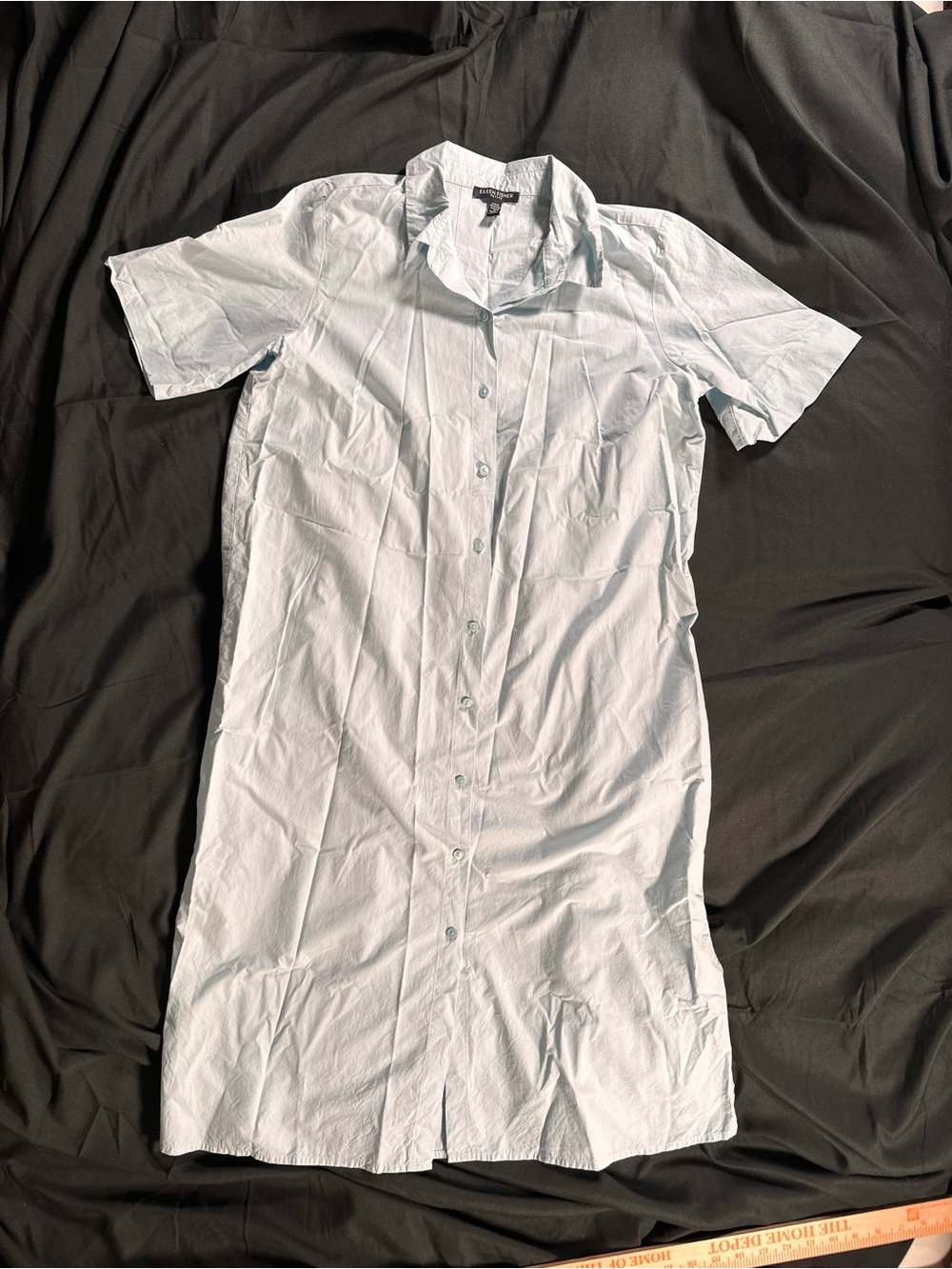 Eileen Fisher Petite PP Organic Cotton Light Blue Button Up Shirt Dress